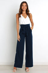 High Waist Belted Straight Leg Pants