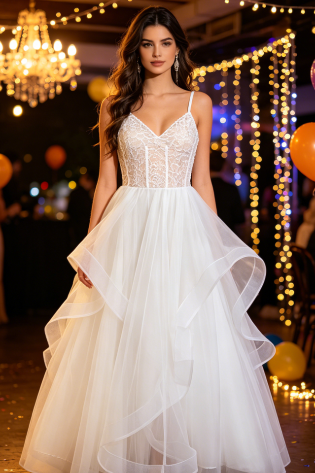 Lanelle Lace Ruffle Tulle Midi Dress | Dress In Beauty