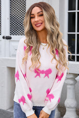 Bow Round Neck Dropped Shoulder Sweater