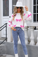 Bow Round Neck Dropped Shoulder Sweater