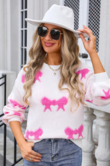 Bow Round Neck Dropped Shoulder Sweater