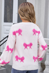 Bow Round Neck Dropped Shoulder Sweater