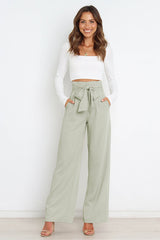 High Waist Belted Straight Leg Pants
