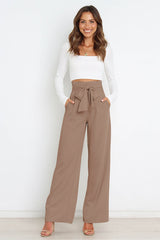 High Waist Belted Straight Leg Pants