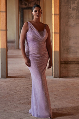Ariarl Ruched Purple Sequins Maxi Dress | Dress In Beauty