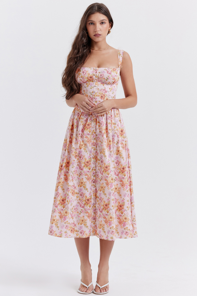 Tatiana Pink Floral Print Midi Dress | Dress In Beauty