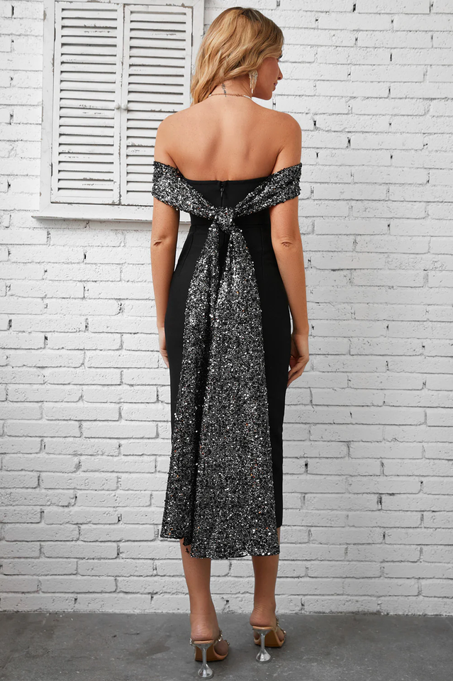 Quirita Sequin Back Draped Ribbon Dress | Dress In Beauty