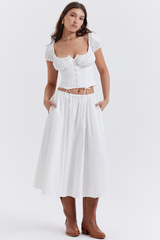 Cora White Gathered Top + Skirt Set | Dress In Beauty