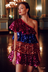 Sparkly Sequined One Shoulder Mini Dress | Dress In Beauty