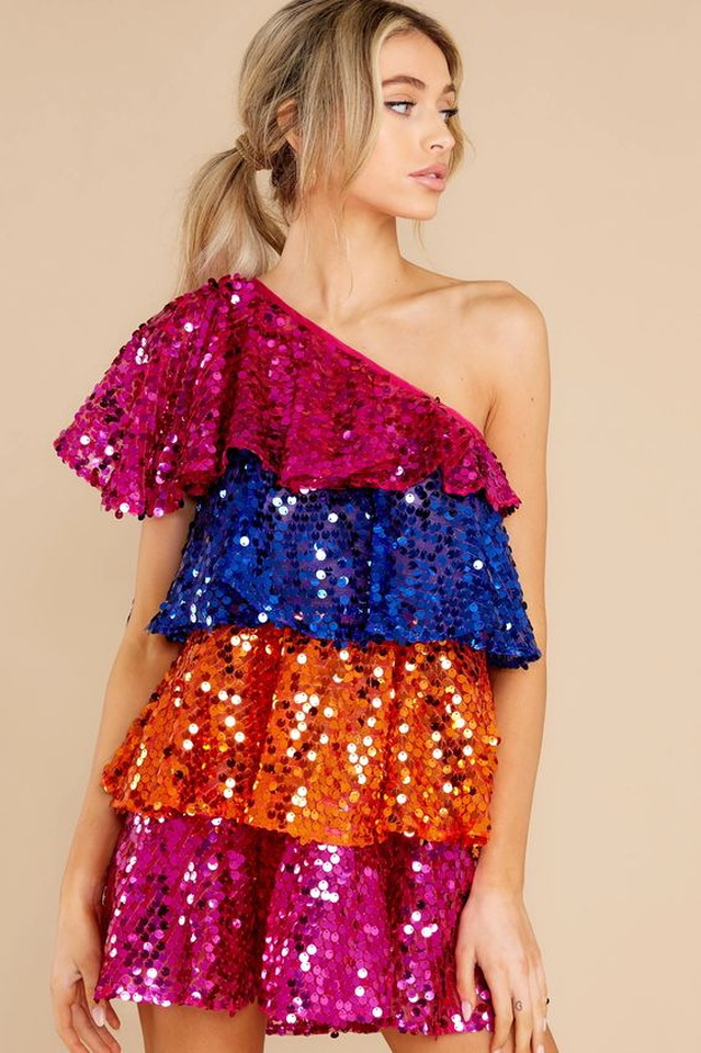 Sparkly Sequined One Shoulder Mini Dress | Dress In Beauty