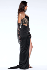Callie Lace Satin Corset High Slit Gown | Dress In Beauty