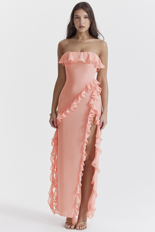 Sarina Apricot Ruffle Maxi Dress | Dress In Beauty