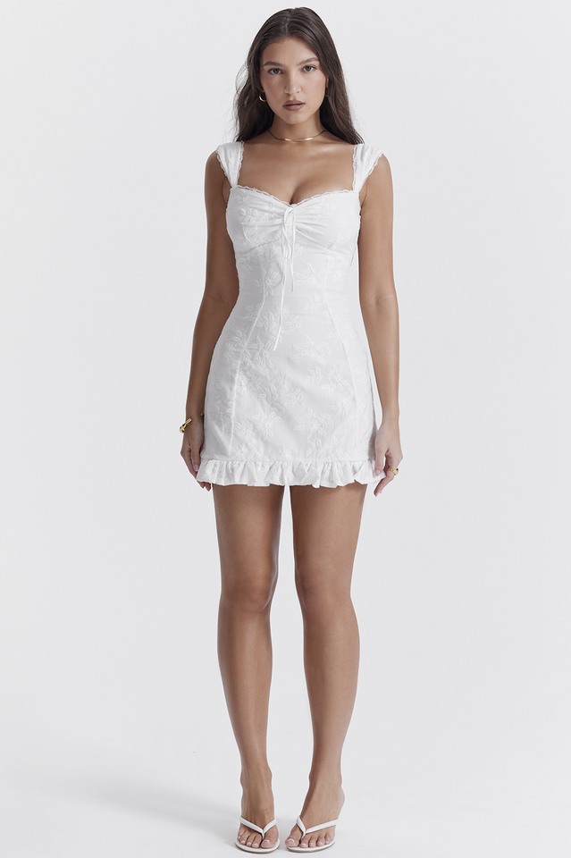 odessa white embroidered mini dress Clothing : Mini Dresses : 'Odessa' White Embroidered Mini Dress