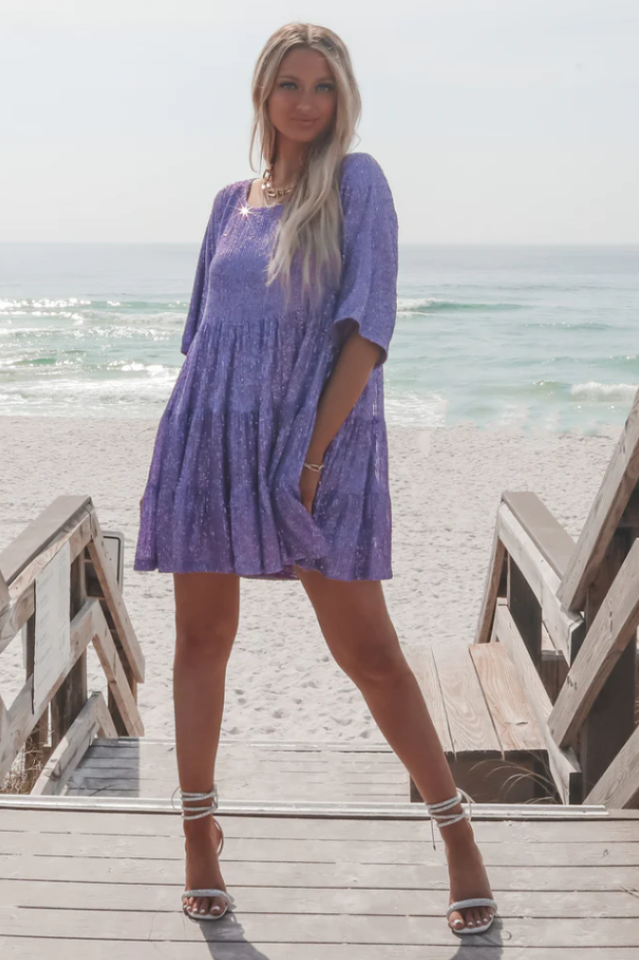 purple sequin babydoll dress Bring It Purple Sequin Bodycon Mini Dress