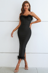 Sachi Strapless Feather Midi Evening Dress | Dress In Beauty