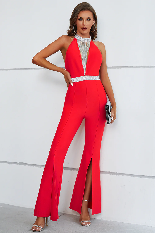 Cain High Neck Deep V Jumpsuit | Dress In Beauty