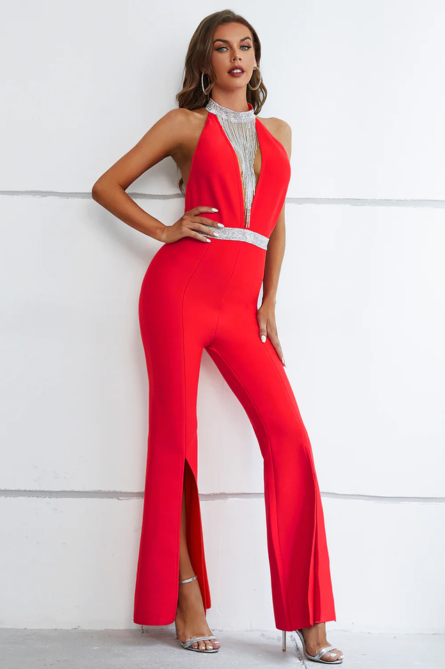 Cain High Neck Deep V Jumpsuit | Dress In Beauty