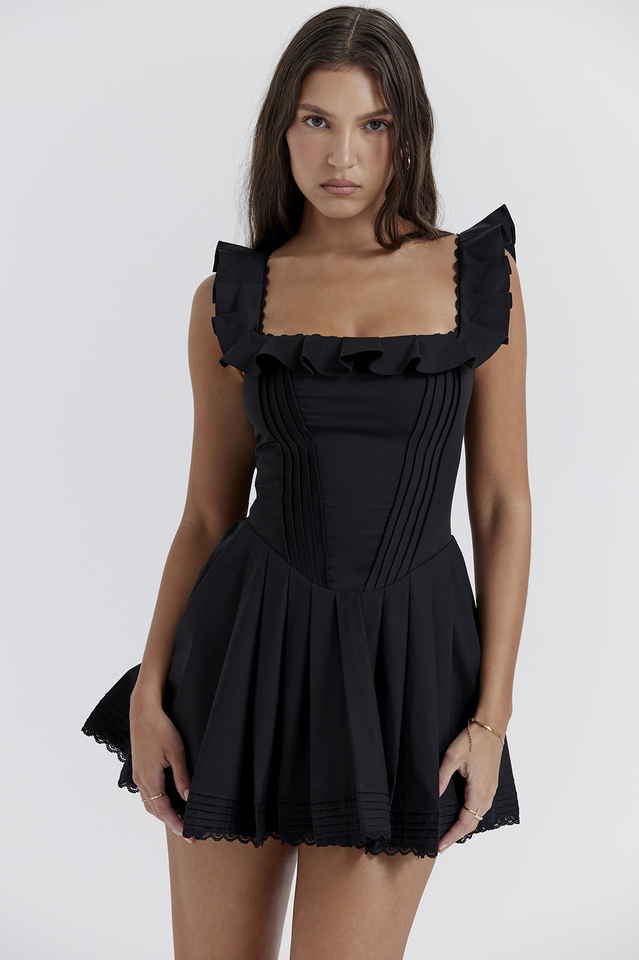 Jemima Black Pin Tuck Pleated Dress | Dress In Beauty