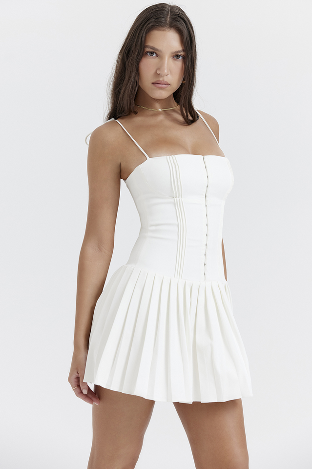 Marcy White Pleated Mini Dress | Dress In Beauty