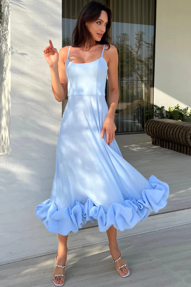 flounce bustier midi dress Maryam Flounce Bustier Midi Dress In Lavender Night Novas