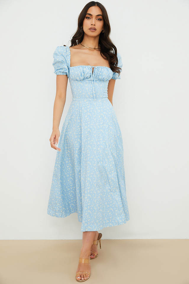 Tallulah Blue Ivory Print Midi Dress | Dress In Beauty
