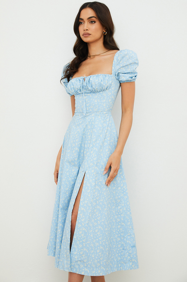 Tallulah Blue Ivory Print Midi Dress | Dress In Beauty