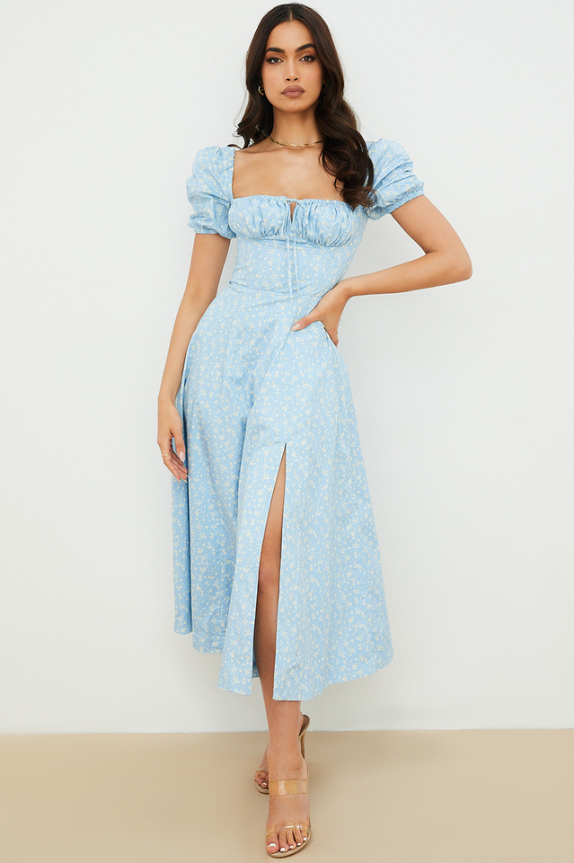 Tallulah Blue Ivory Print Midi Dress | Dress In Beauty