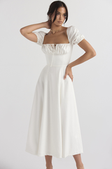 Tallulah White Puff Sleeve Midi Dress | Dress In Beauty