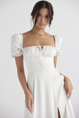 Tallulah White Puff Sleeve Midi Dress | Dress In Beauty