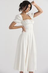 Tallulah White Puff Sleeve Midi Dress | Dress In Beauty