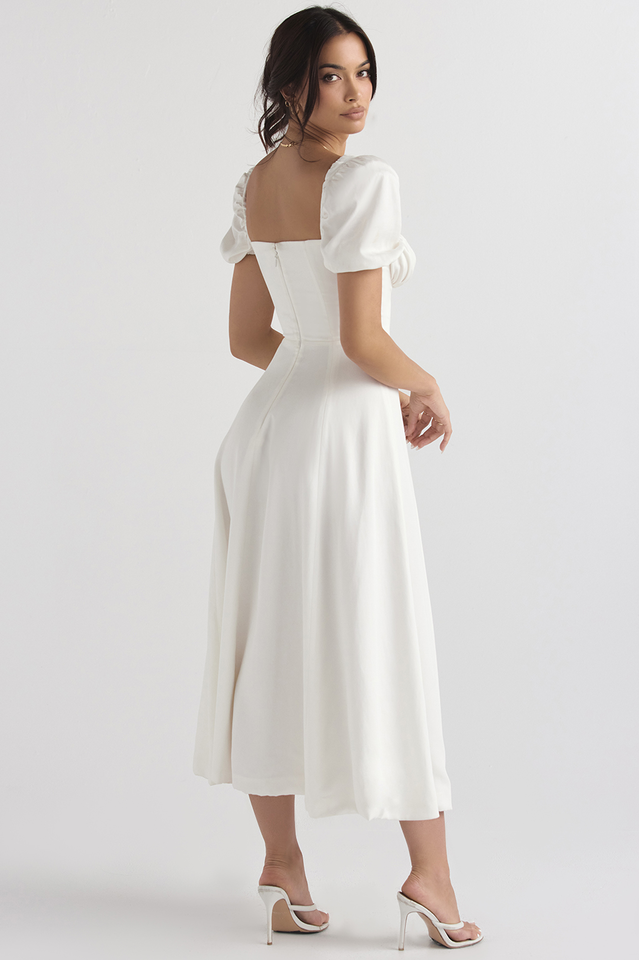 Tallulah White Puff Sleeve Midi Dress | Dress In Beauty