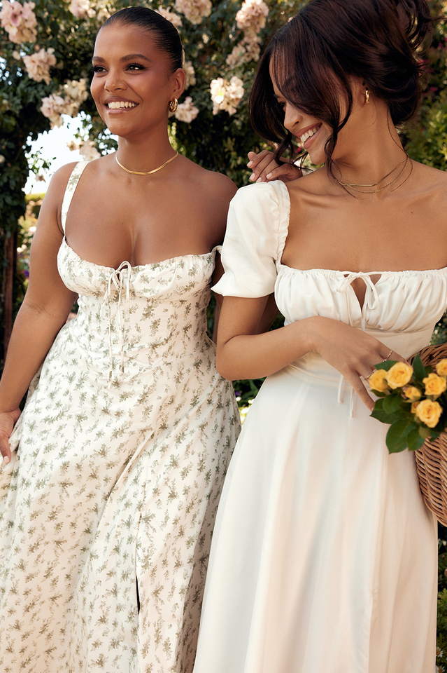 Tallulah White Puff Sleeve Midi Dress | Dress In Beauty