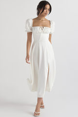 Tallulah White Puff Sleeve Midi Dress | Dress In Beauty