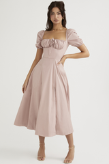 Rouge Pink Puff Sleeve Midi Dress | Dress In Beauty