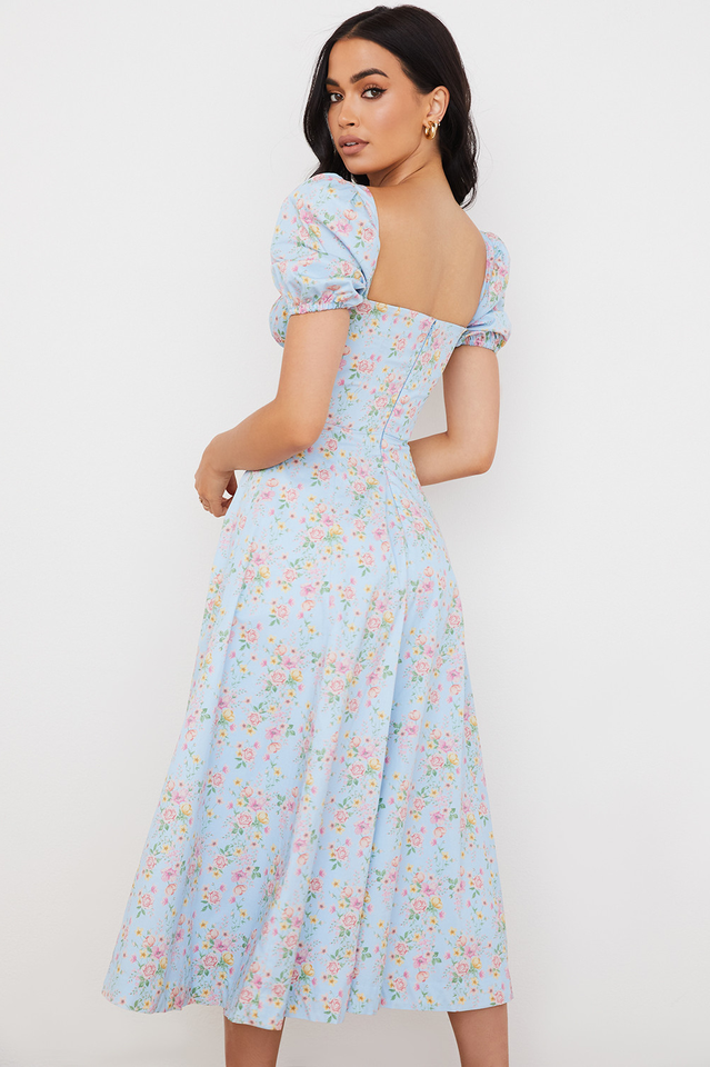 Blue And Pink Vintage Print Midi Skirt | Dress In Beauty