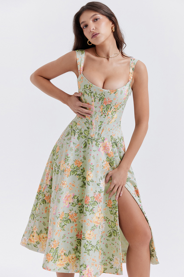 Saira Pale Jade Printed Sundress | Dress In Beauty