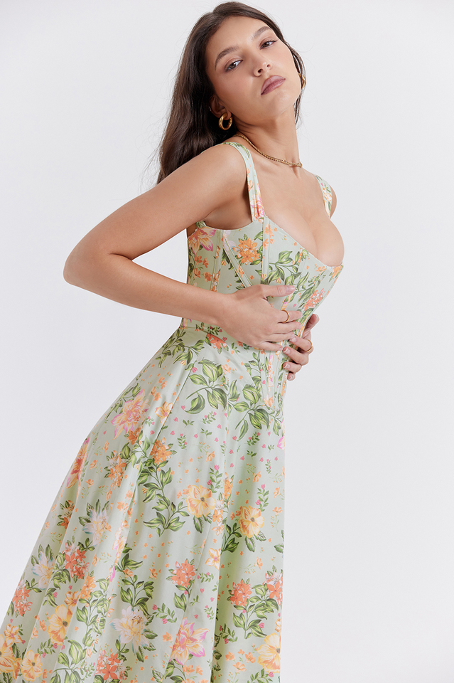 Saira Pale Jade Printed Sundress | Dress In Beauty