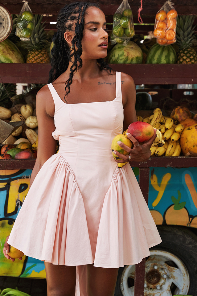 Floriane Peach Bow Mini Dress | Dress In Beauty