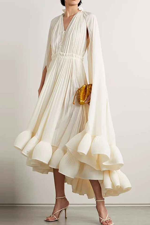 Tie Detailed Ruffled Crepe Dress | Dress In Beauty
