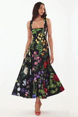 Printed Tie-Back Cotton-Blend Midi Dress | Dress In Beauty