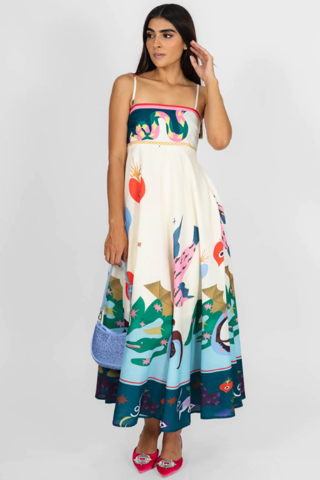 Seeker Folklore-Print Linen Dress | Dress In Beauty