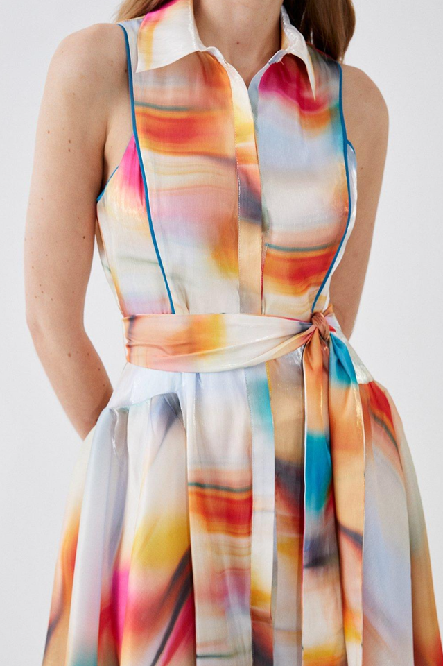Sleeveless Glossy Organza Shirt Dress | Dress In Beauty