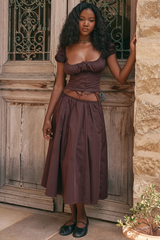 Kitty Rich Brown Gathered Top + Skirt Set | Dress In Beauty