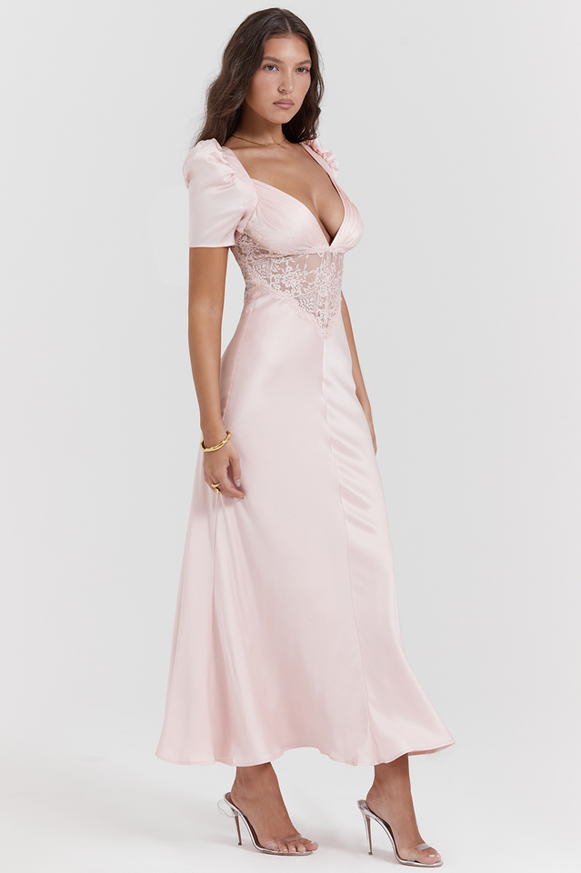 Rafaela Soft Peach Silk & Lace Dress | Dress In Beauty