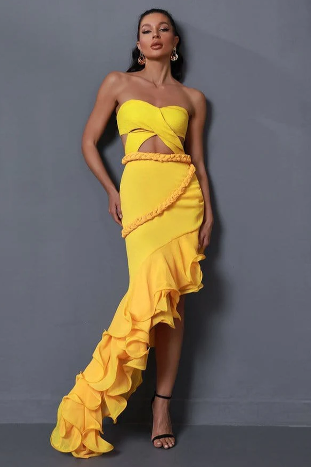 Fleur Yellow Strapless Cutout Gown | Dress In Beauty