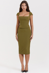 Layana Olive Corset Midi Dress | Dress In Beauty
