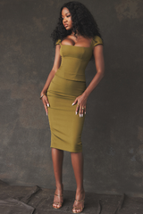 Layana Olive Corset Midi Dress | Dress In Beauty
