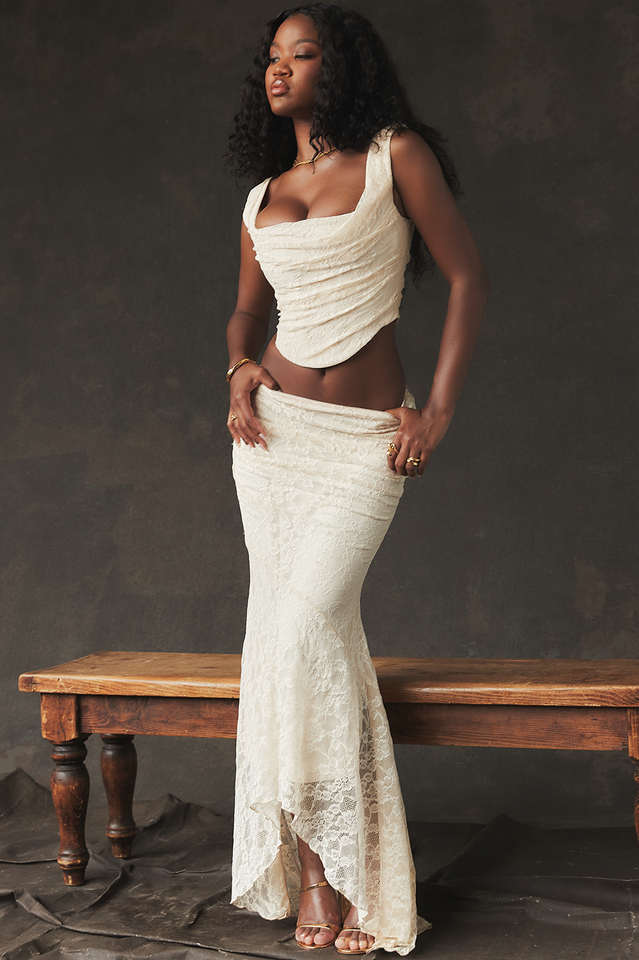 Vintage Cream Corset + Lace Skirt Set | Dress In Beauty