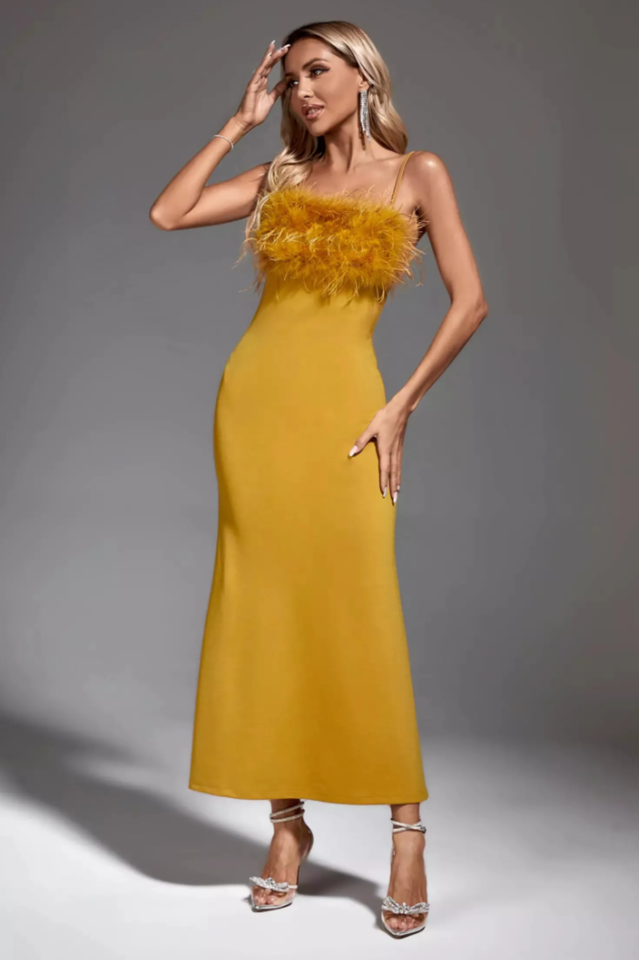 Leighton Yellow Feather Maxi Dress | Dress In Beauty