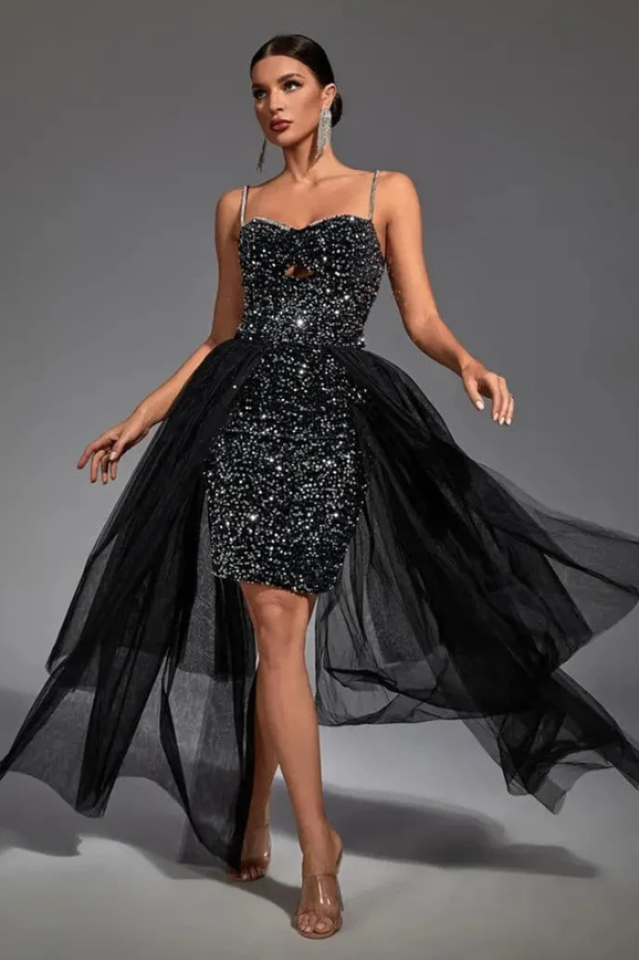 Ariel Black Sequin Diamante Dress | Dress In Beauty